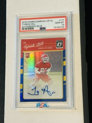 2016 OPTIC FOOTBALL - TYREEK HILL - BLUE HOLO RC AUTO - /75🔥PSA 10🔥