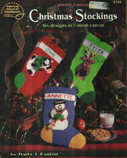CHRISTMAS STOCKINGS 6 DESIGNS SNOWMAN SANTA ANGEL PLASTIC CANVAS PATTERN BOOK