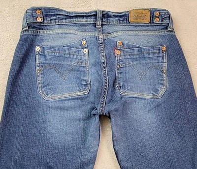 Vtg Levis 504 Slouch Flare Jeans Womens 13 M Blue Double Pocket Stretch Y2K 90s