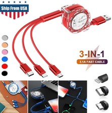 3 in 1 Retractable Fast Charging Cord For IOS/Type C/Micro USB Charger Cables US