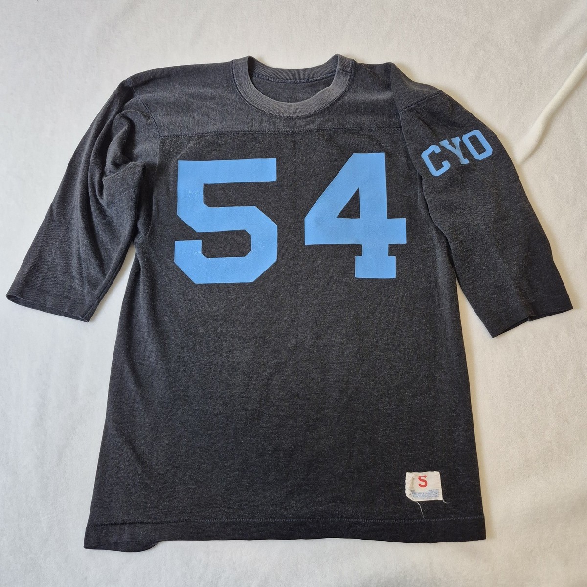 Vintage 1960s Faded Black Champion Cotton Football Jersey Shirt