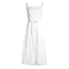Harshman FLAW Agape Belted Square Neck Sleeveless Cotton Midi Dress White  Lrg