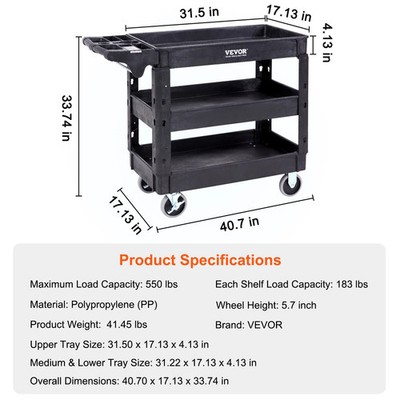 SucceBuy 2/3 Shelf Utility Service Cart Dolly with 360° Swivel Wheels Ergonomic