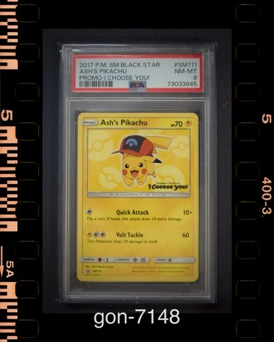 2017 Pokémon SM Black Star Ash's Pikachu SM111 Promo Regular PSA 8 NM-MT