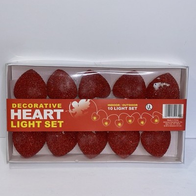 Vintage Valentine 10 String Lights Red Heart Melted Popcorn Blow Mold NEW