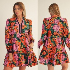 Multi Floral Rio sleeve western Farm Flower midi Dress Anthropologie Earrings