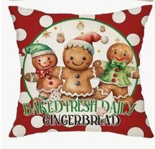 Gingerbread Bakery Gingerbread Trio Christmas Throw Pillow Cover Holiday Decor