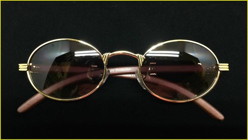 Mens Classy Sophisticated Elegant Retro Style SUN GLASSES Oval Gold & Wood Frame - Picture 5 of 6