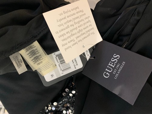 GUESS Exquisite BLACK/SILVER Sequin w Chiffon Top Cocktail Party Dress size 6 - Picture 5 of 8