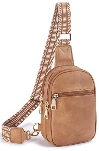 Vegan Leather Small Sling Bag for Women Fashionable Fanny Pack in Camel Brown