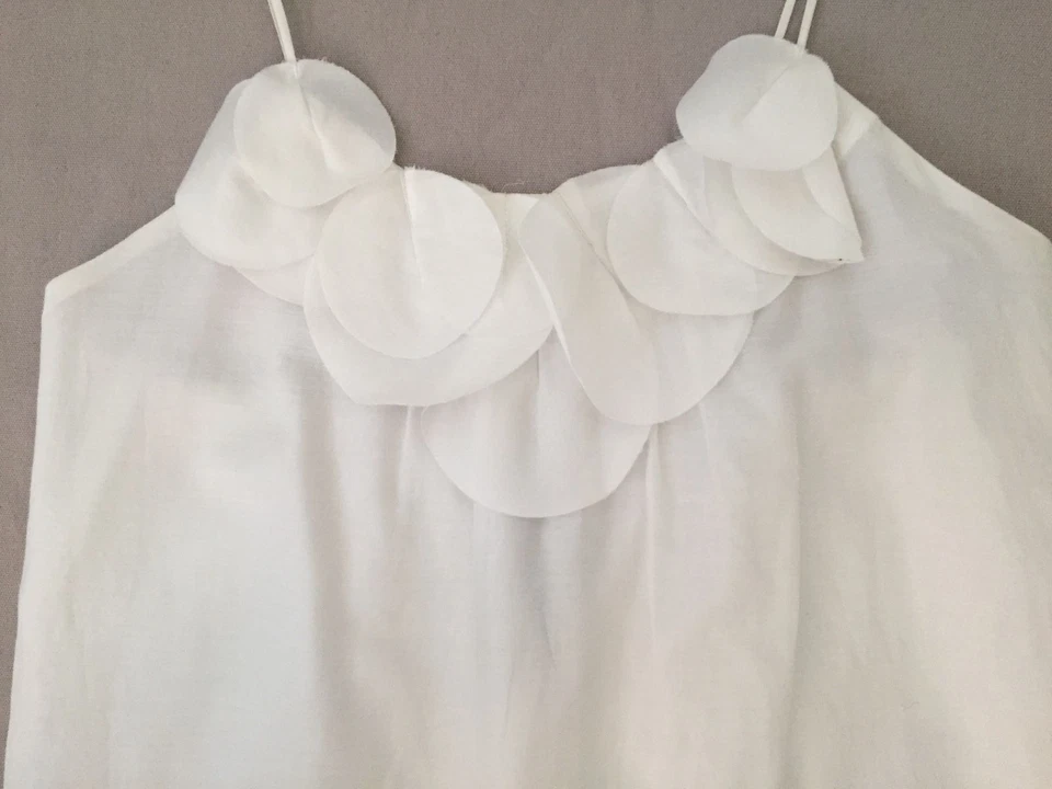 VESTIDO POLECI BLANCO ALGODÓN SEDA CORREA ESPAGUETI FLOR FRENTE MUJER RARO TALLA 4 Foto 3 de 4