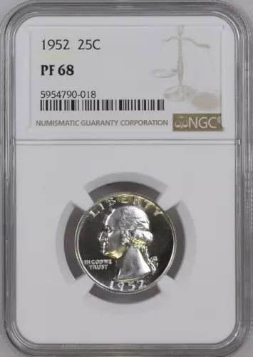 :1952-P S25C WASHINGTON-QUARTER NGC PF-68 (SEMI-CAMEO) LOW-POP R4 HIGHEST-GRADES
