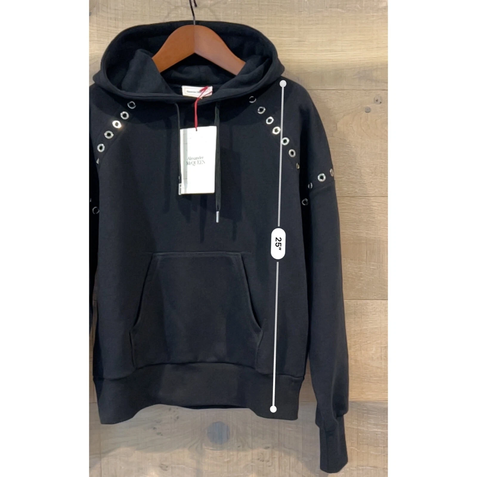 Felpa con cappuccio da uomo nera Alexander McQueen nuova con etichette impreziosita da occhiello TAGLIA L