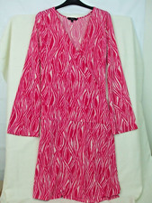 Express Women's Size L Dress Red White Stretch Tie Wrap Knee Length Long Sleeves