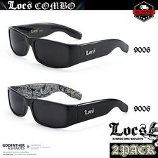 2 Pack LOCS 9006 Sunglasses  BLACK  Solid  Bandana  Gangster Cholo OG Shades