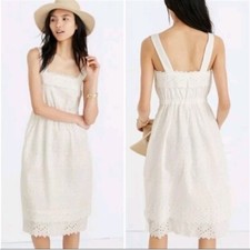 MADEWELL Midi Dress Romantic French Country White Eyelet Lace Tiered Sundress