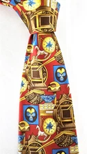 LEONARD Paris Silk Luxury Tie Multicolor Clocks Floral Toys PRISTINE Necktie