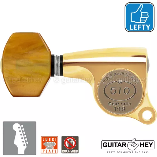 NEW Gotoh SGS510Z-P8 6 in Line LEFT-HANDED Set Mini Tuners 18:1 Ratio - GOLD