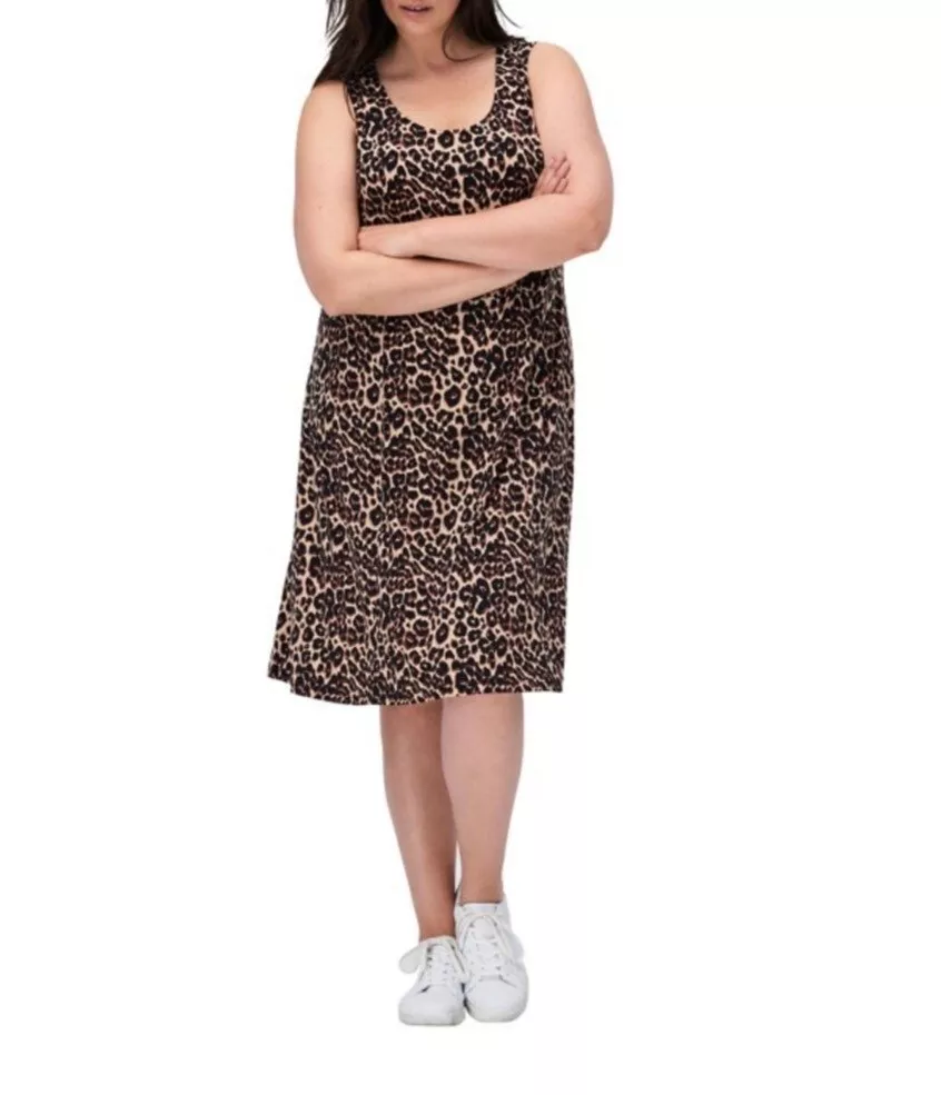 Ellos Plus Size Fit And Flare Knit Pullover Leopard Dress Sleeveless Stretchy | eBay