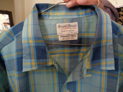 NOS 50s-60s ROYAL KNIGHT Blues & Orange Shadow Plaid! Loop Collar! ROCKABILLY XL - Picture 2 of 2