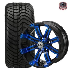 12" Casino Black & Blue Golf Cart Wheels and Tires Combo (215/35-12) Set of 4