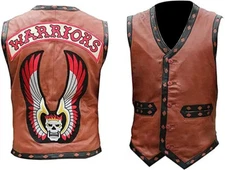 MEN LEATHER WARRIOR VEST THE WARRIORS MOVIE MOTORCYCLE RIDER COSTUME JACKET
