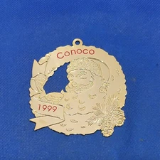 Vintage Conoco Christmas Ornament 1999 Gold Tone Metal Holiday Tree Décor