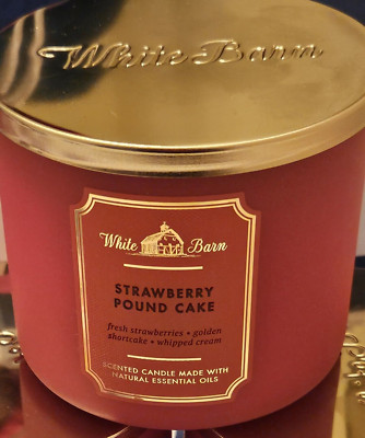 Bath & Body Works White Barn Strawberry Pound Cake 3 Wick Scented Candle..