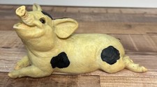 Vintage Ceramic Pig Figurine With Black Spots Lifelike Design Farmhouse Decor Co