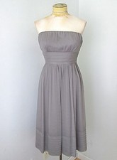 VGC J Crew Gray 100 Silk Crepe Strapless Cocktail Dress Tiered Waist Hem 4