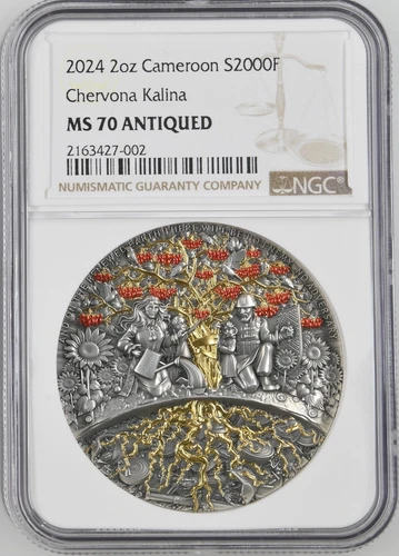 * 2024 Cameroon Chervona Kalina Ukraine Unity 1 of 3 Graded MS70 NGC 188/500 2oz