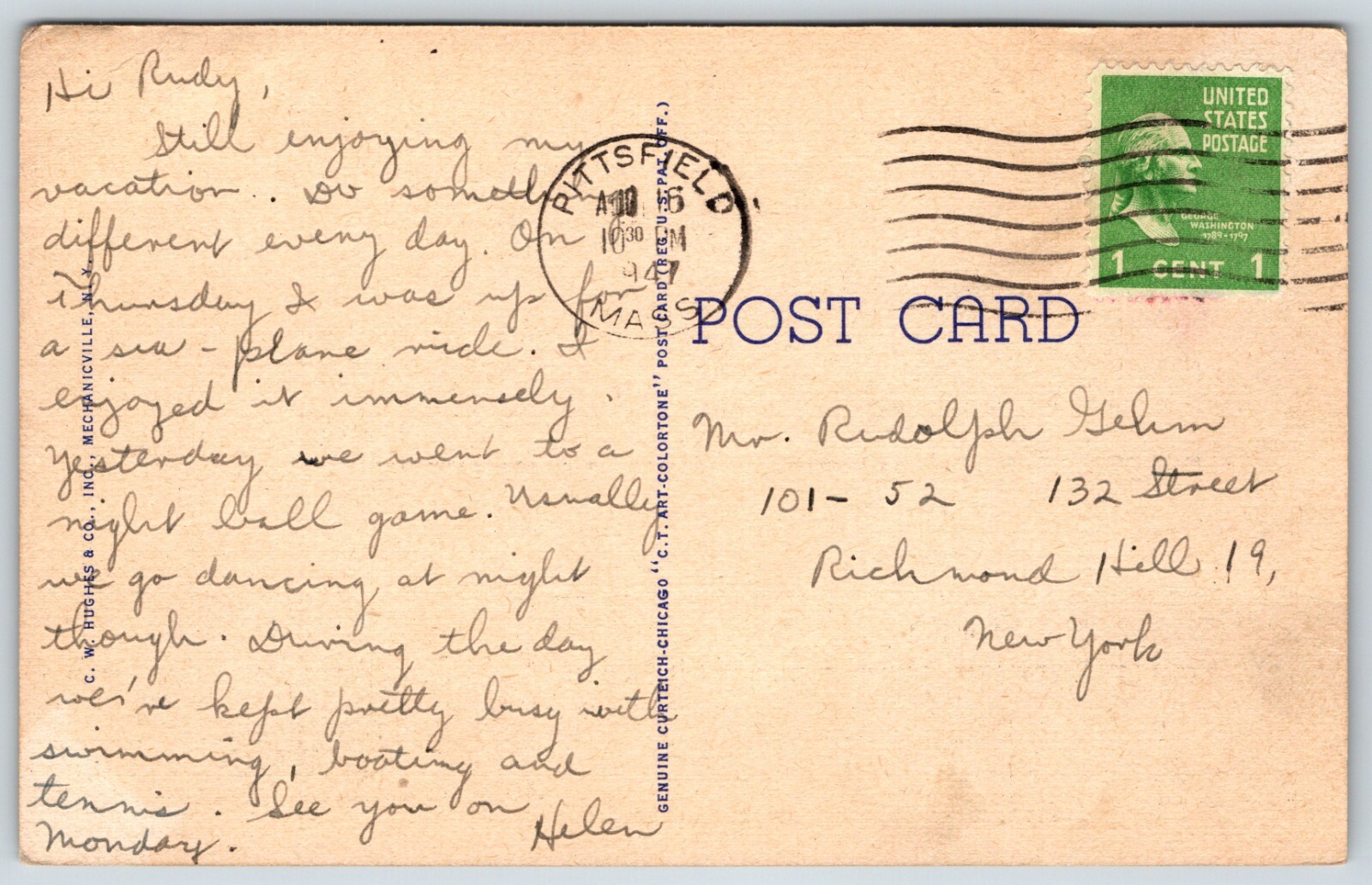 Postcard Mt. Greylock As Seen From The Mohawk Trail, Massachusetts Posted