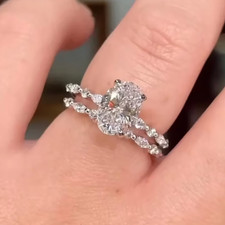 Wedding Ring Set IGI Certified 3.00 Ct Lab Grown Oval Cut Diamond 14k White Gold