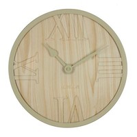 Hometime 31cm Quartz Wall Clock Light colour Wood Look Face Raised Roman Dial