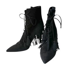 AQUAZZURA Mustang 105 Fringe Heeled Ankle Boo...