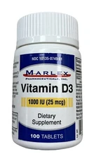 Marlex Vitamin D3 1000 IU (25mcg) 100 tablets --