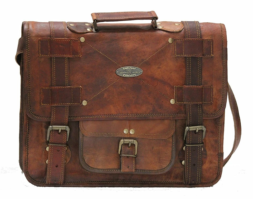 New 15 inch Leather Messenger Bags For Men Women Briefcase Laptop Computer Bag - Image 2 of 4