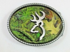 Deer Head Green Camo Oval Belt Buckle USA Seller
