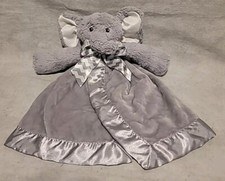 Bearington Baby Collection Grey Elephant Lovey Satin Trim Plush Stuffed Animal