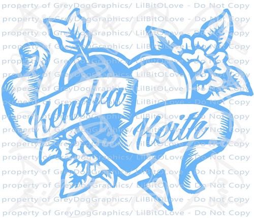 Custom Tattoo Heart & Flowers Vinyl Decal - YOUR NAMES Tattoo Scroll Sticker Car - Picture 6 of 12