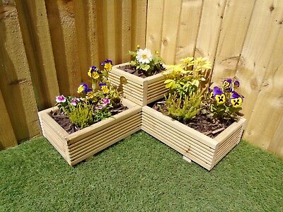 Corner Garden Wooden Decking Planter Plant Pot Steps Herb Flower Timber  Patio