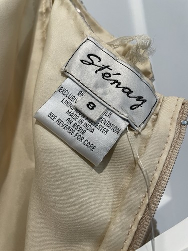 Stenay Formal Long Champagne 100% Silk Dress W Beaded Overlay Bodice - Picture 5 of 23