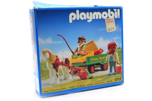 Vintage Playmobil 3713 Pony Ranch Wagen Pferd Junge Mädchen mit Karton - Bild 1 von 4