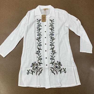 Elis ?ile Bezi Women's Size Small White Embroidered Point Collar Tunic NWT