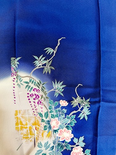 Vintage Kimono Fabric Picked From Furisode 70”x14” Multi Color Base v379 - Picture 4 of 10