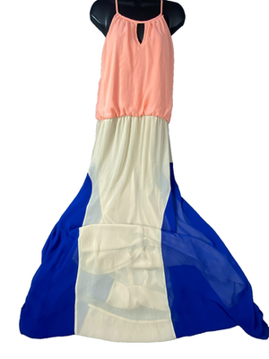 Womens Maxi Dress 3X Peach Blue Colorblock Sleeveless Flowy Summer Comfort  Long | eBay