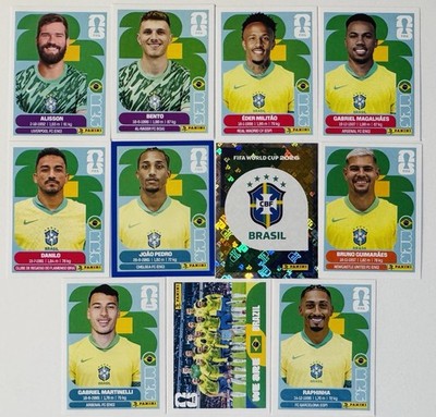 (11) 2026 FIFA Panini World Cup Team Sticker Lot Brazil Militao Raphina Danilo