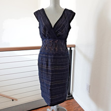 Tadashi Shoji Blue Lace Illusion Waist Womens Dress 8 Blue Cocktail