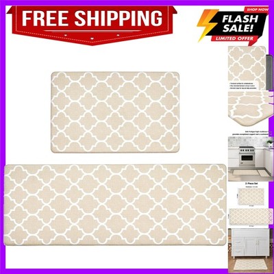 Beige Kitchen Rugs Set of 2, Anti Fatigue Mats for Kitchen Floor, Waterproof ...