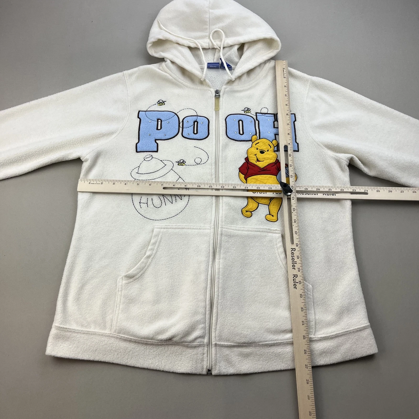 OFF WHITE Felpa con cappuccio vintage Disney Winnie The Pooh donna 1x pile panna zip intera
